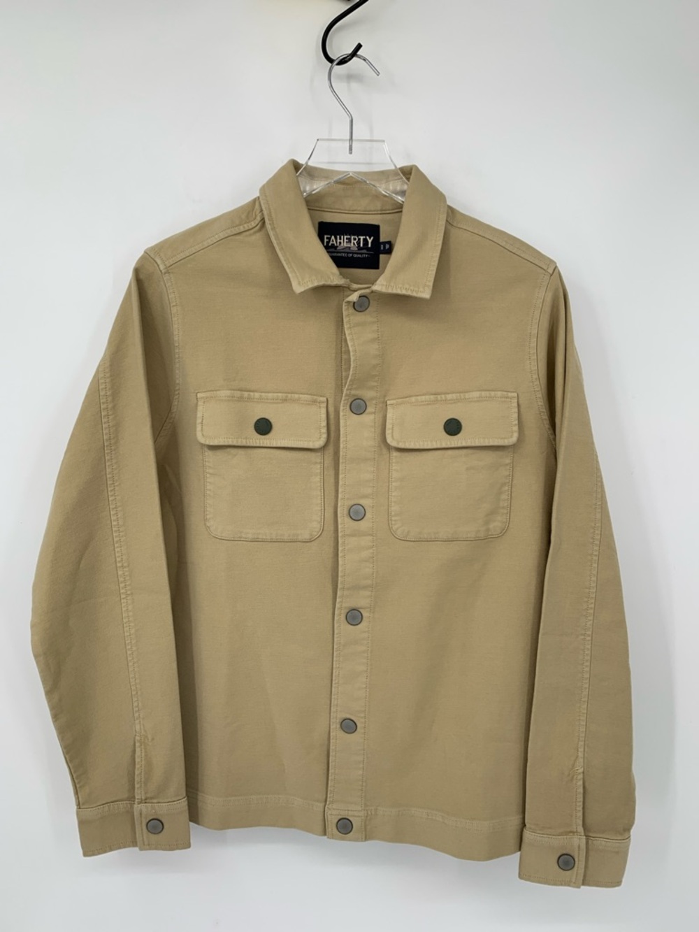 Faherty Twill shirt jacket tan Shacket snap patch pockets Chore men new Medium